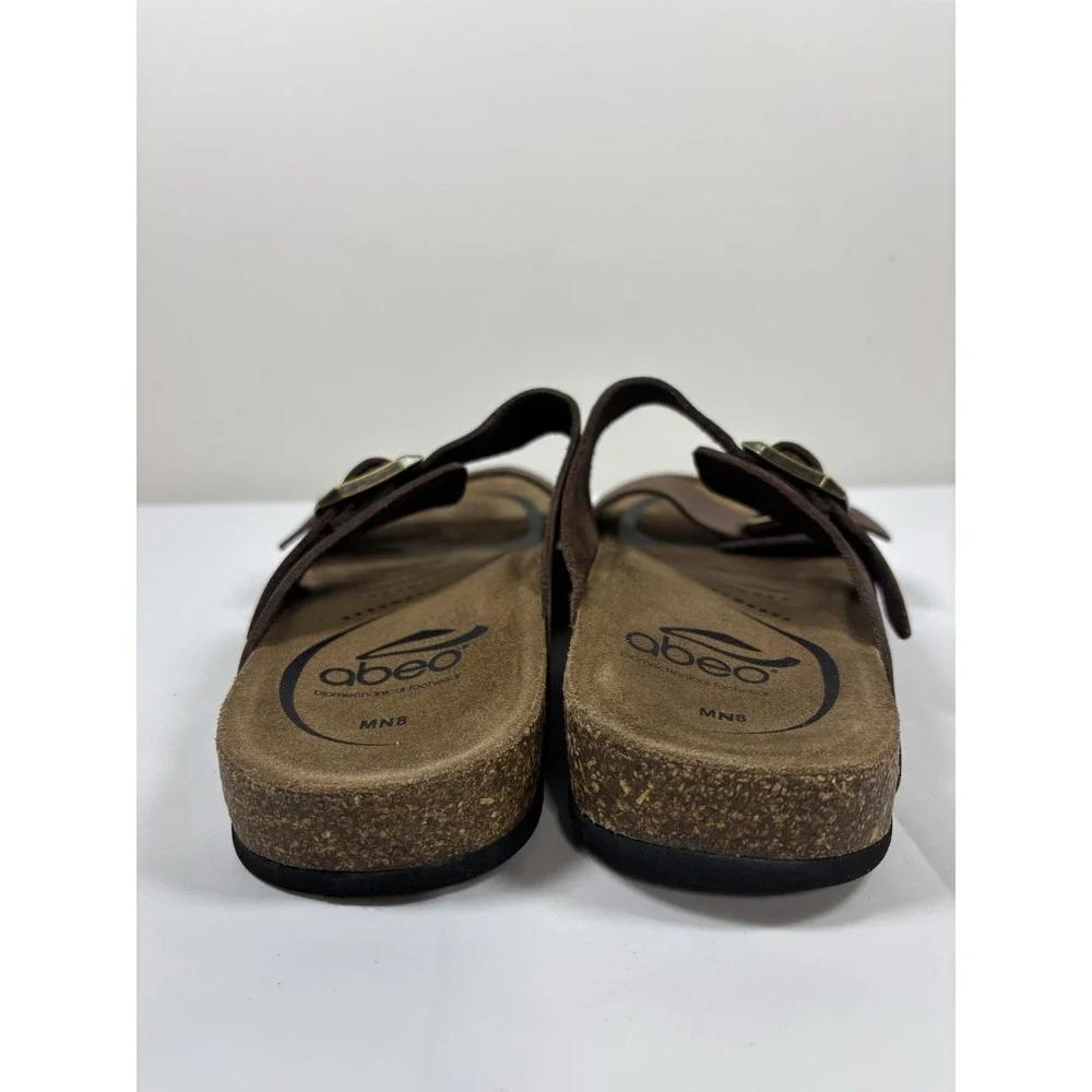 Abeo Sandals Mens N 8 Double Strap Brown Leather Comfort Slide‎ Arch Support